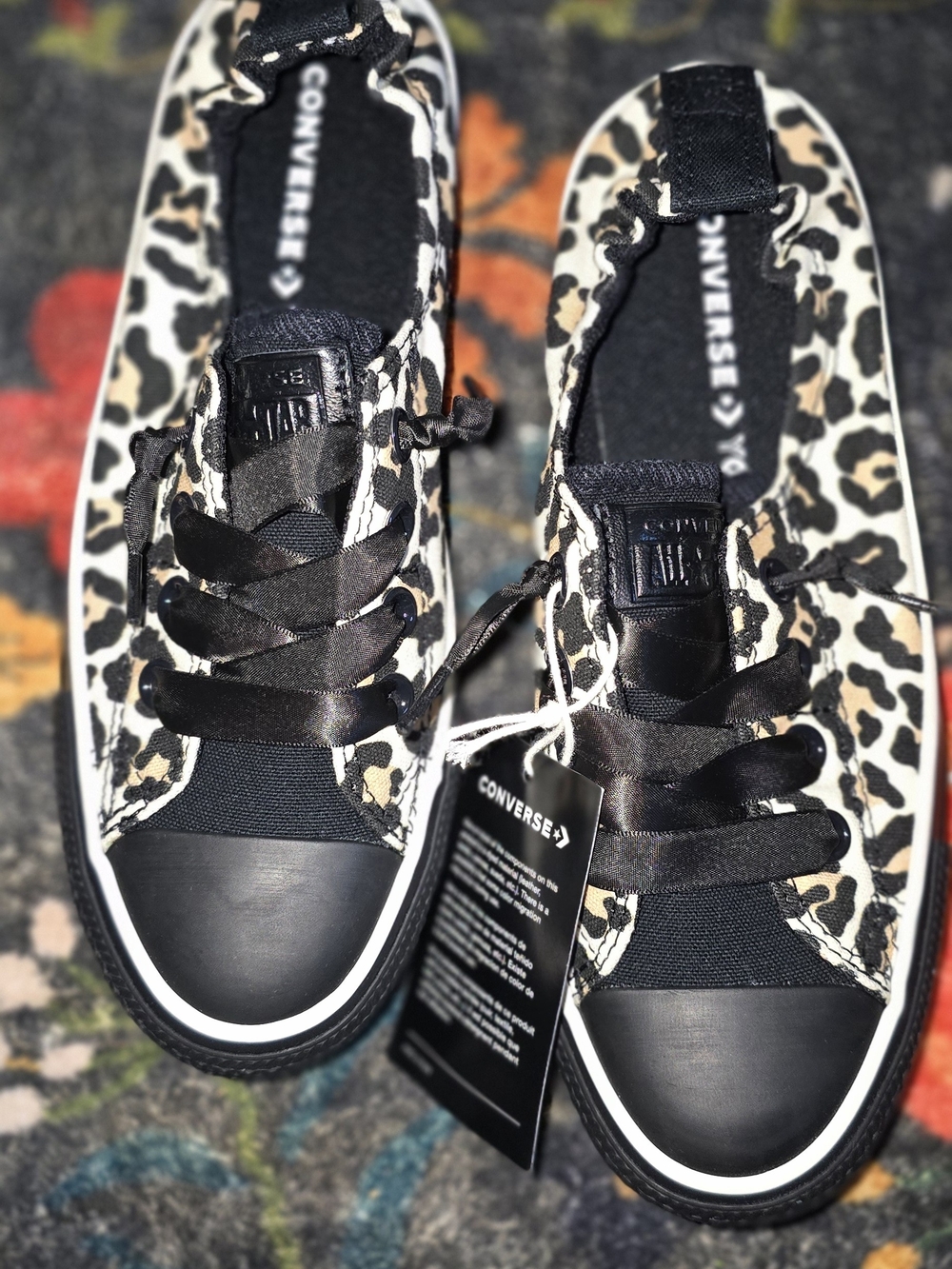 Converse Women’s Leopard Print Low Top Sneakers - Black/Tan